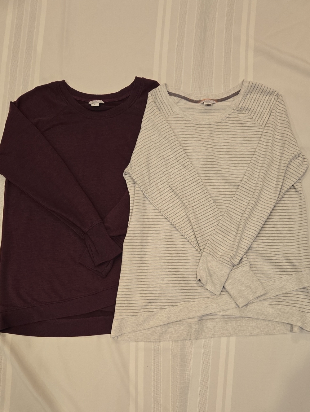 Danskin Women's Lightweight Sweatshirts- Burgundy & Light Gray Stripe